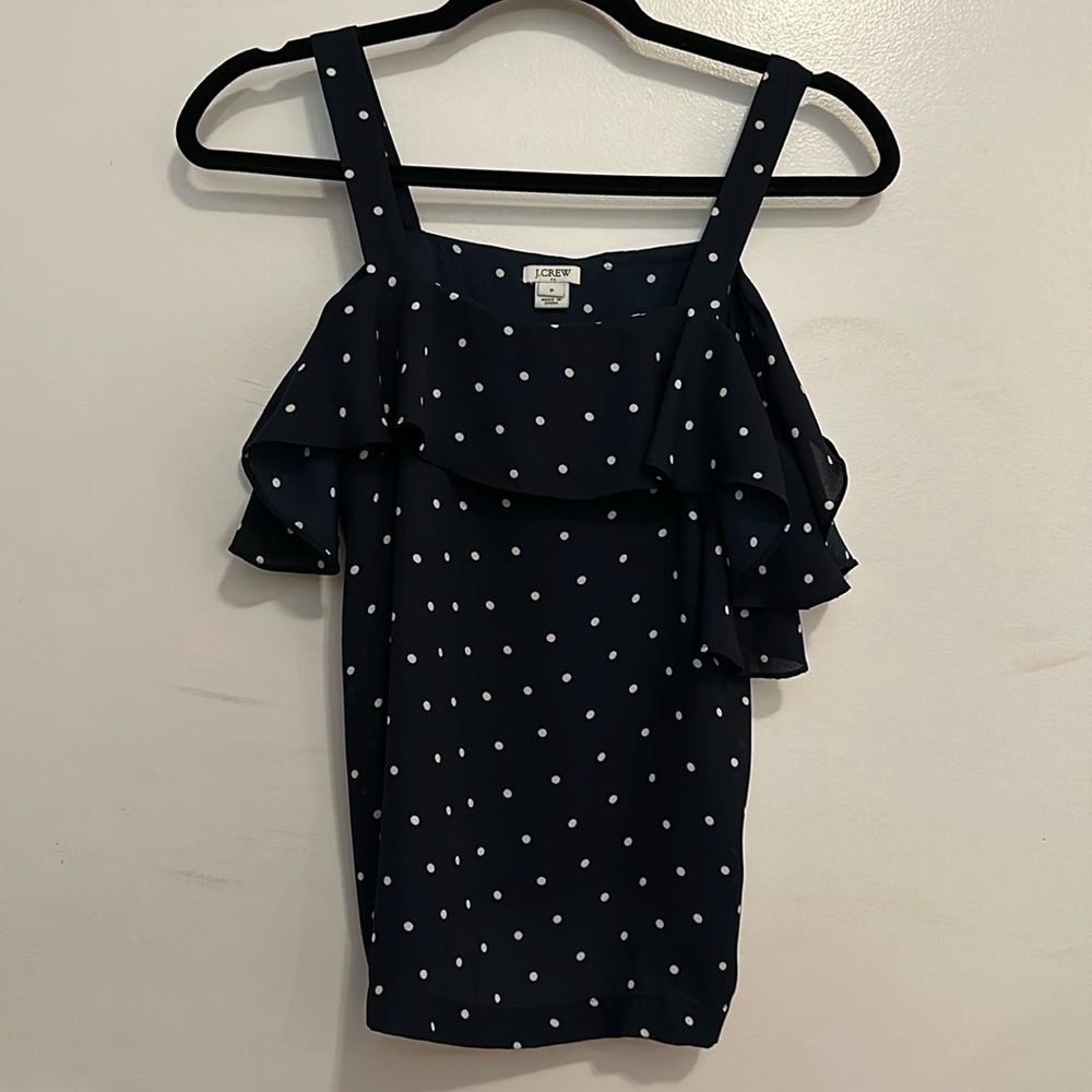 Blouse, polka dots blue and white